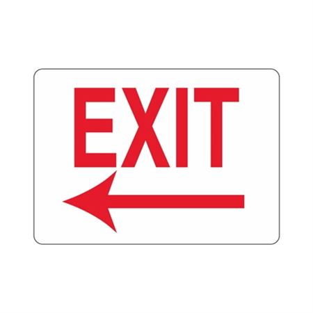 EXIT Left Arrow (Red Text on White) 10"x14" Sign